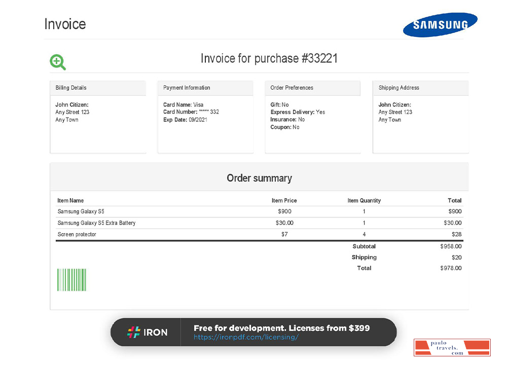 USA Samsung invoice PSD template